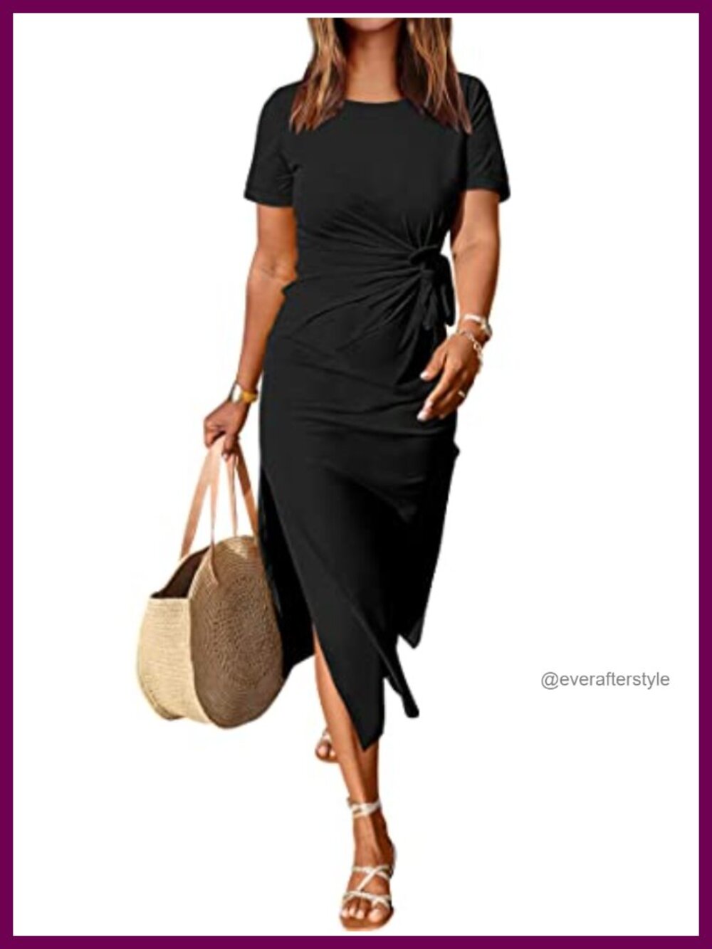 Women's Maxi T-Shirt Dress Short Sleeve Tie Waist